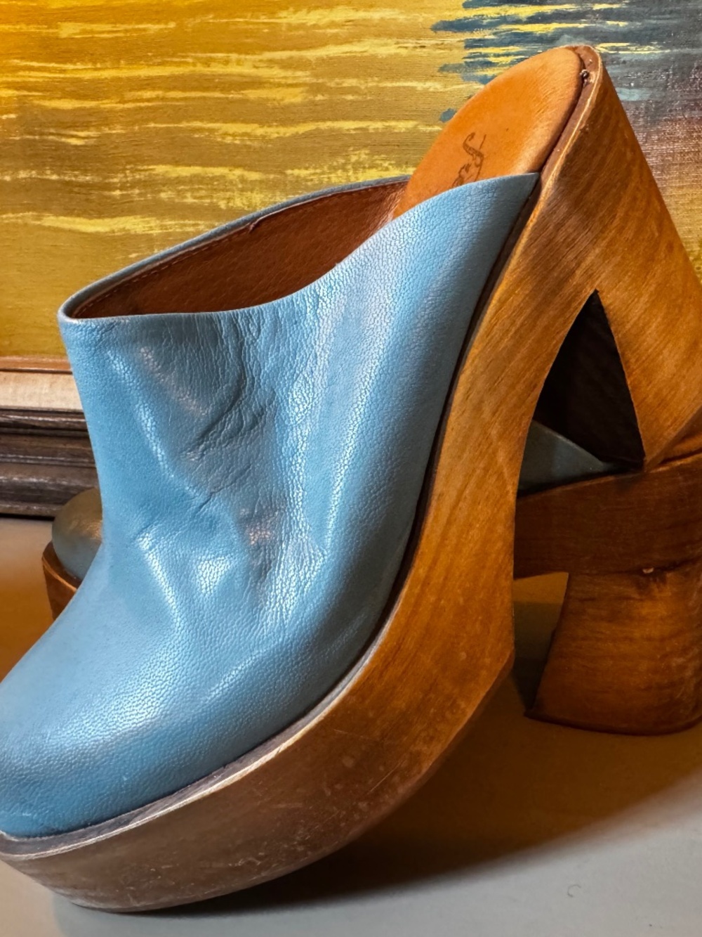 Free People Blue Leather Clogs